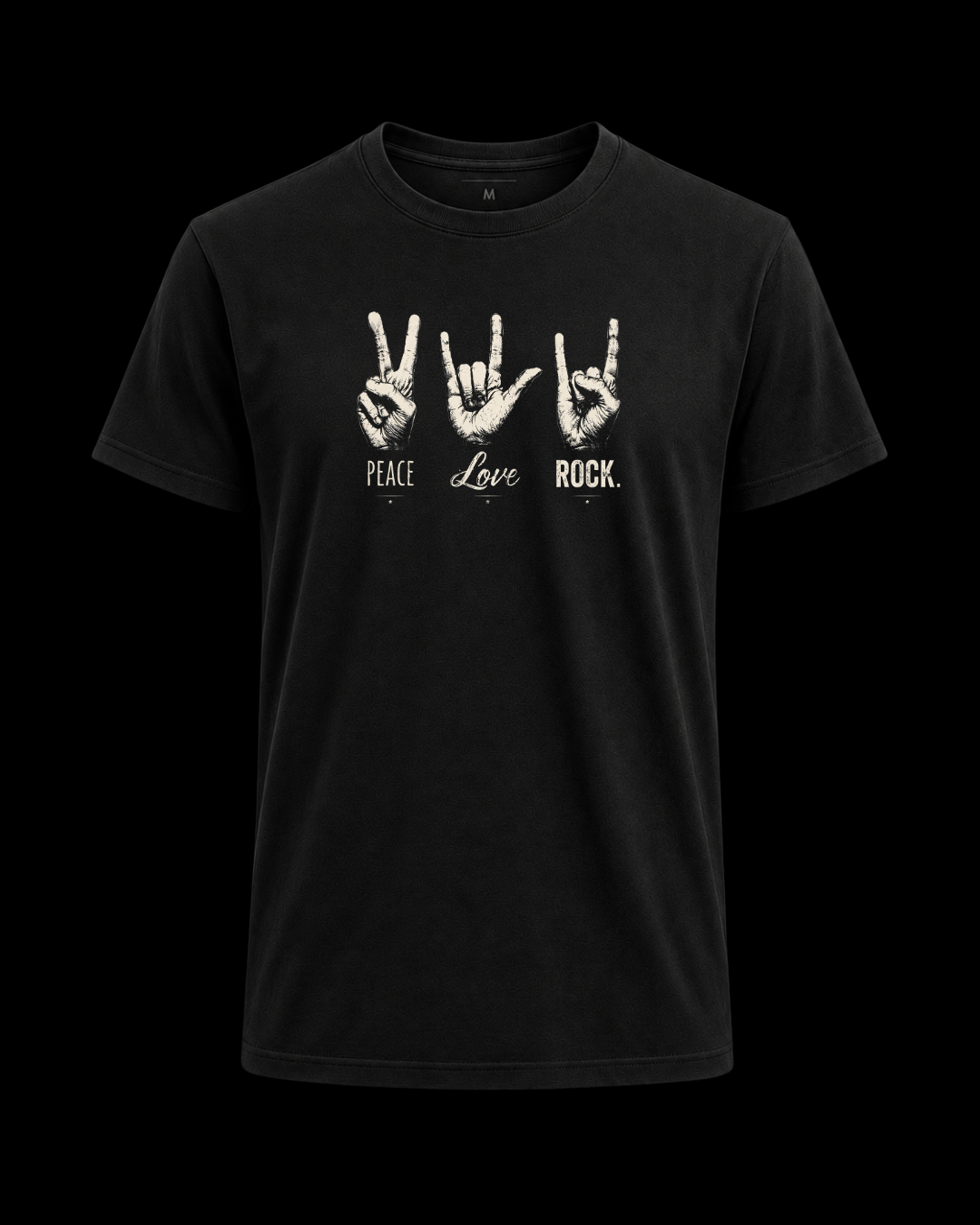 Camiseta paz amor e rock