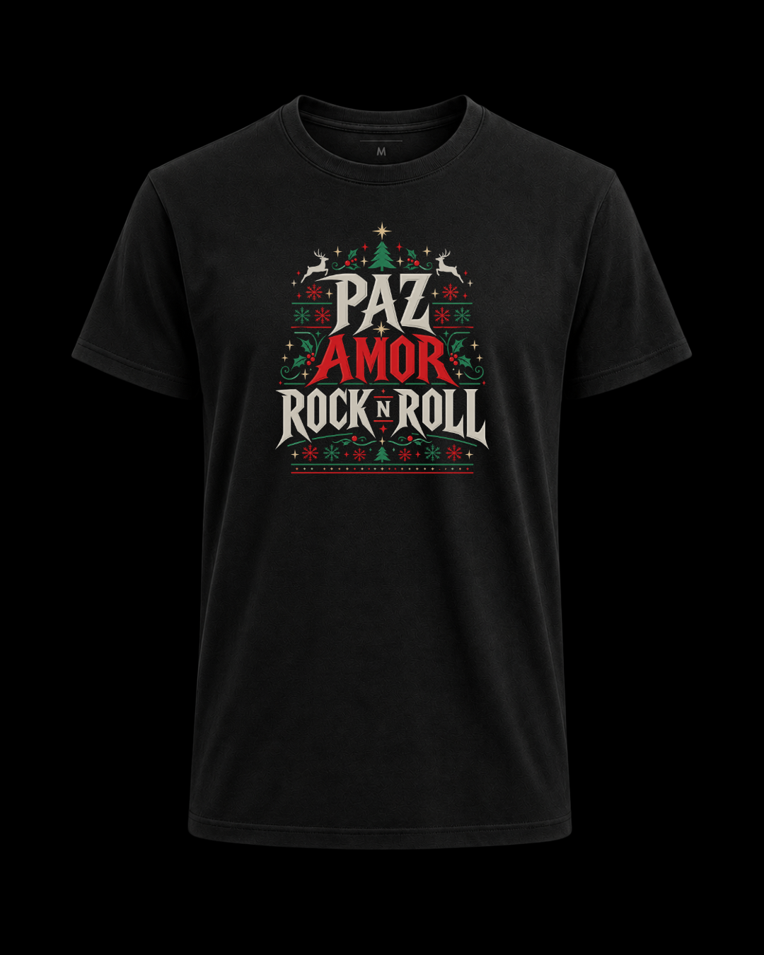 Camiseta paz amor e rock n roll natal