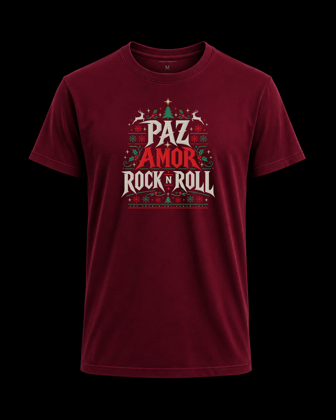 Camiseta paz amor e rock n roll natal