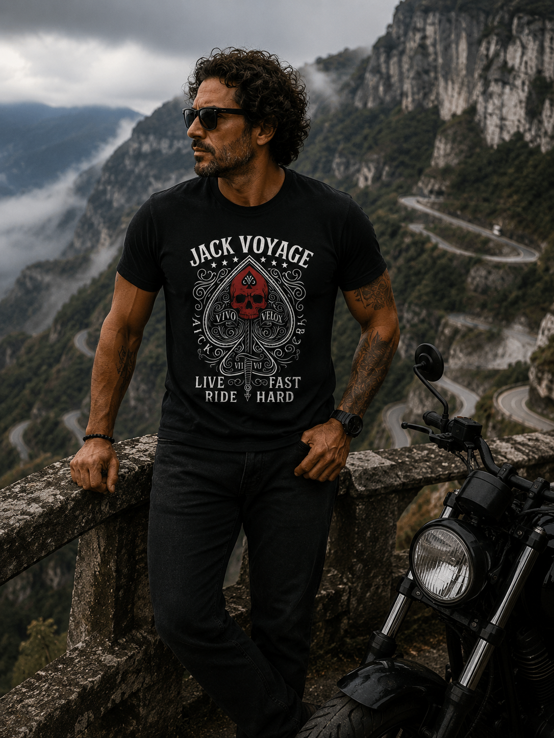 Camiseta algodão peruano Live Fast Ride Hard A