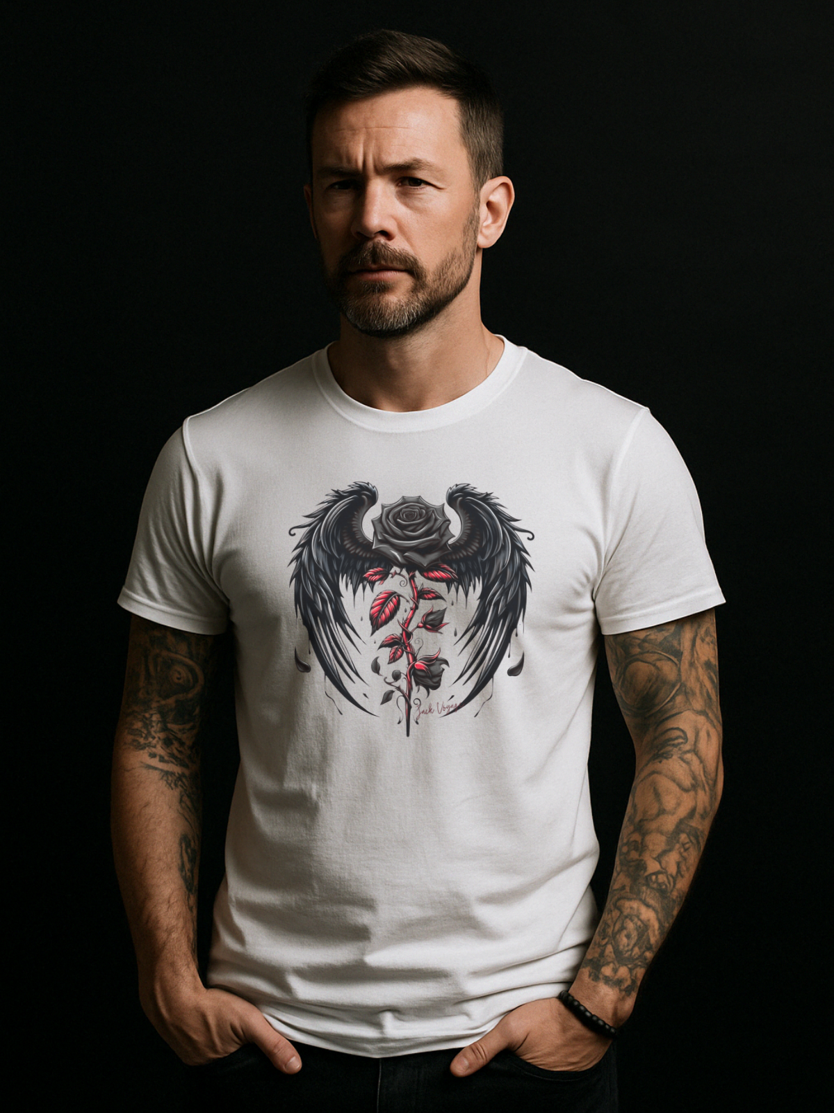 Camiseta "rosa alada black" jackvoyage®
