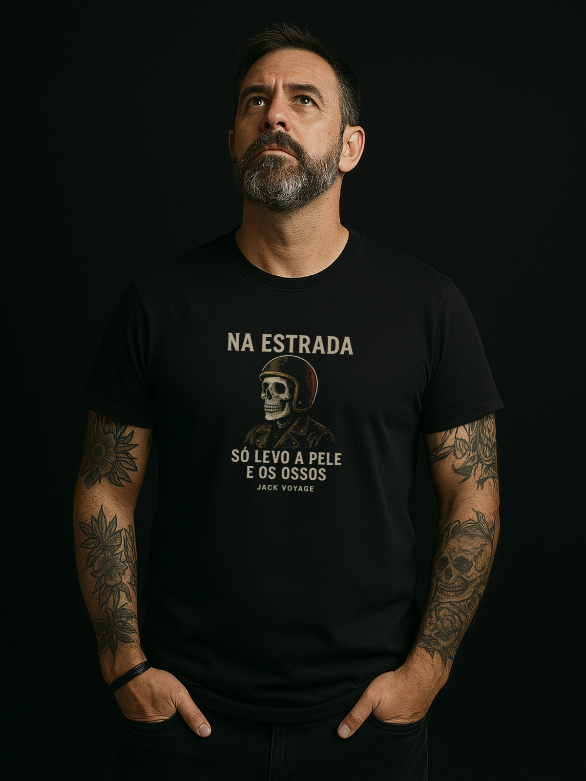 Camiseta "na estrada só levo a pele e os ossos" jackmotor©