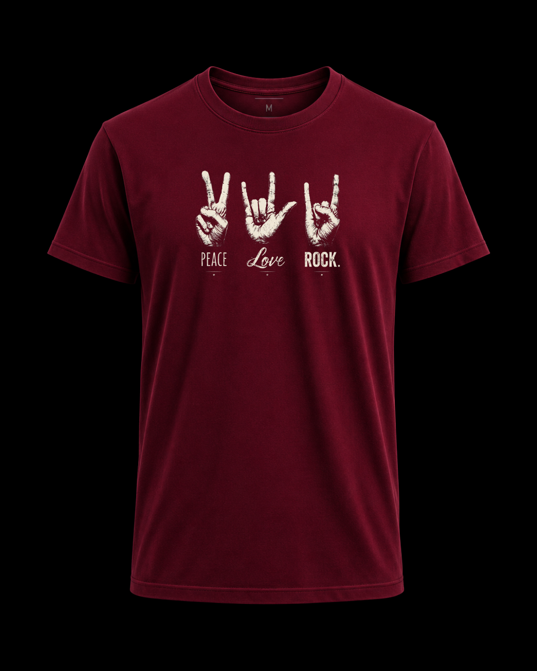 Camiseta paz amor e rock