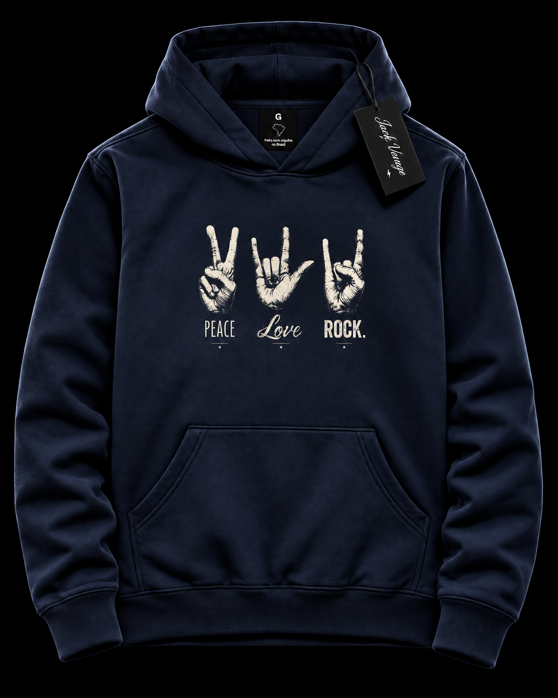 Moletom capuz paz amor e rock